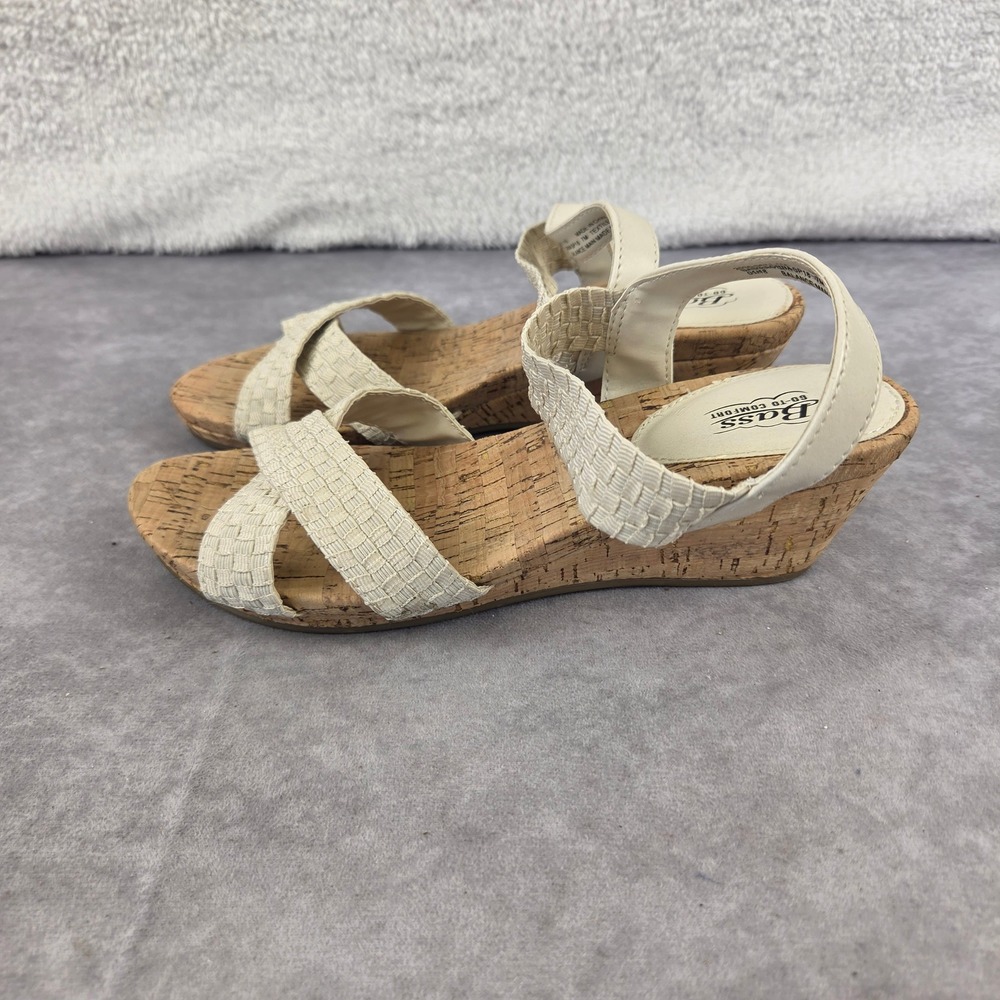 GH Bass Lorna SP18 Womens 7M Cream Woven Slingback Cork Wedge Sandals